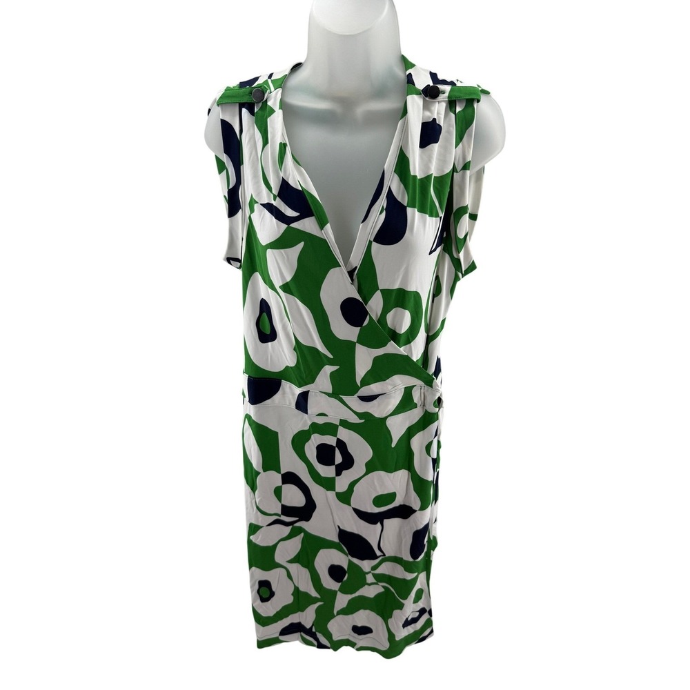 Banana Republic Green Navy Floral Mod Wrap Dress Sleeveless Womens Large